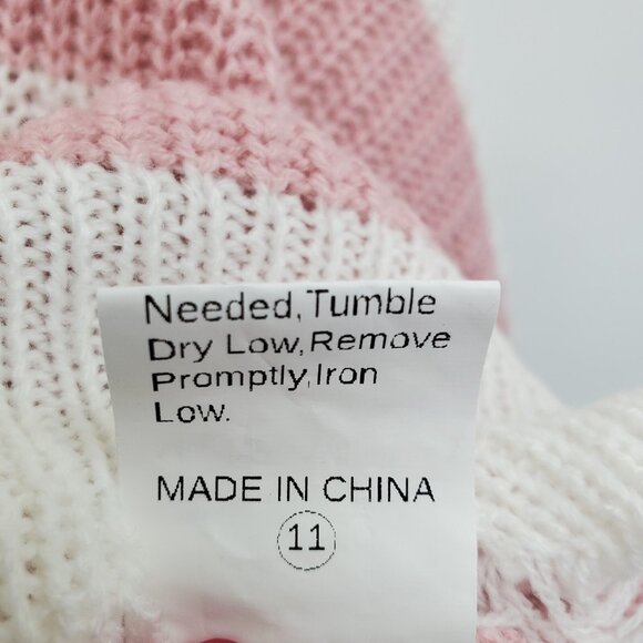 Womens L Striped Distressed Cropped Sweater Pink White Long Sleeve Grunge Y2K - Picture 14 of 16